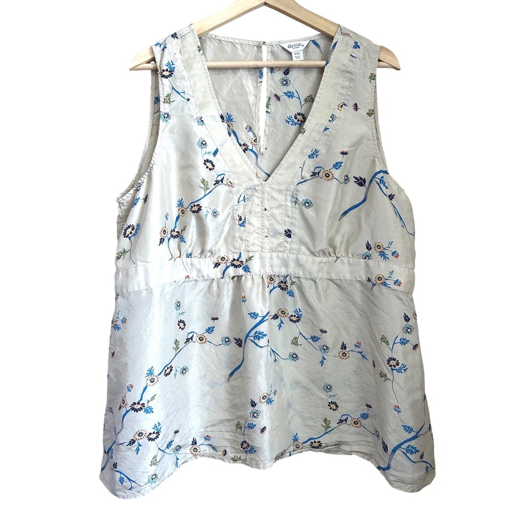 Old Navy Vintage Y2K Silk Ditsy Floral Empire Waist Shirt Babydoll Greige XXL